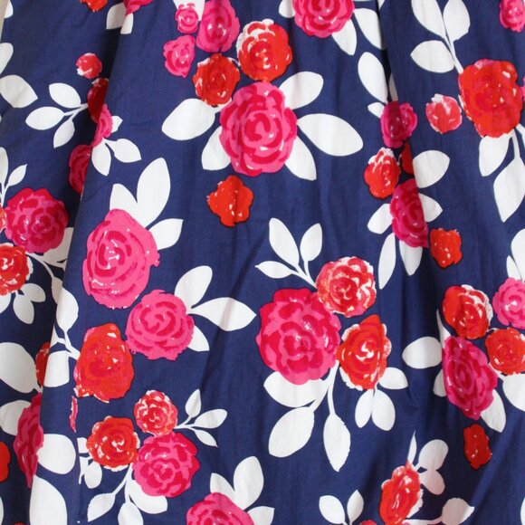 ModCloth Size Medium High Banded Waist A-Line Lined Skirt Cotton Abstract Floral - Picture 5 of 7